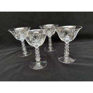 Vintage Etched Crystal Glass Cordial Liqueur  Set Of 4 Glass Candlewick Stems